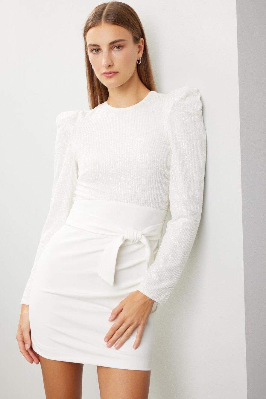 Elle Zeitoune Alex Mini Sequin Dress White XS Wedding Graduation Bachelorette